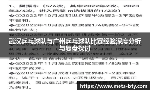 武汉乒乓球队与广州乒乓球队比赛经验深度分析与复盘探讨